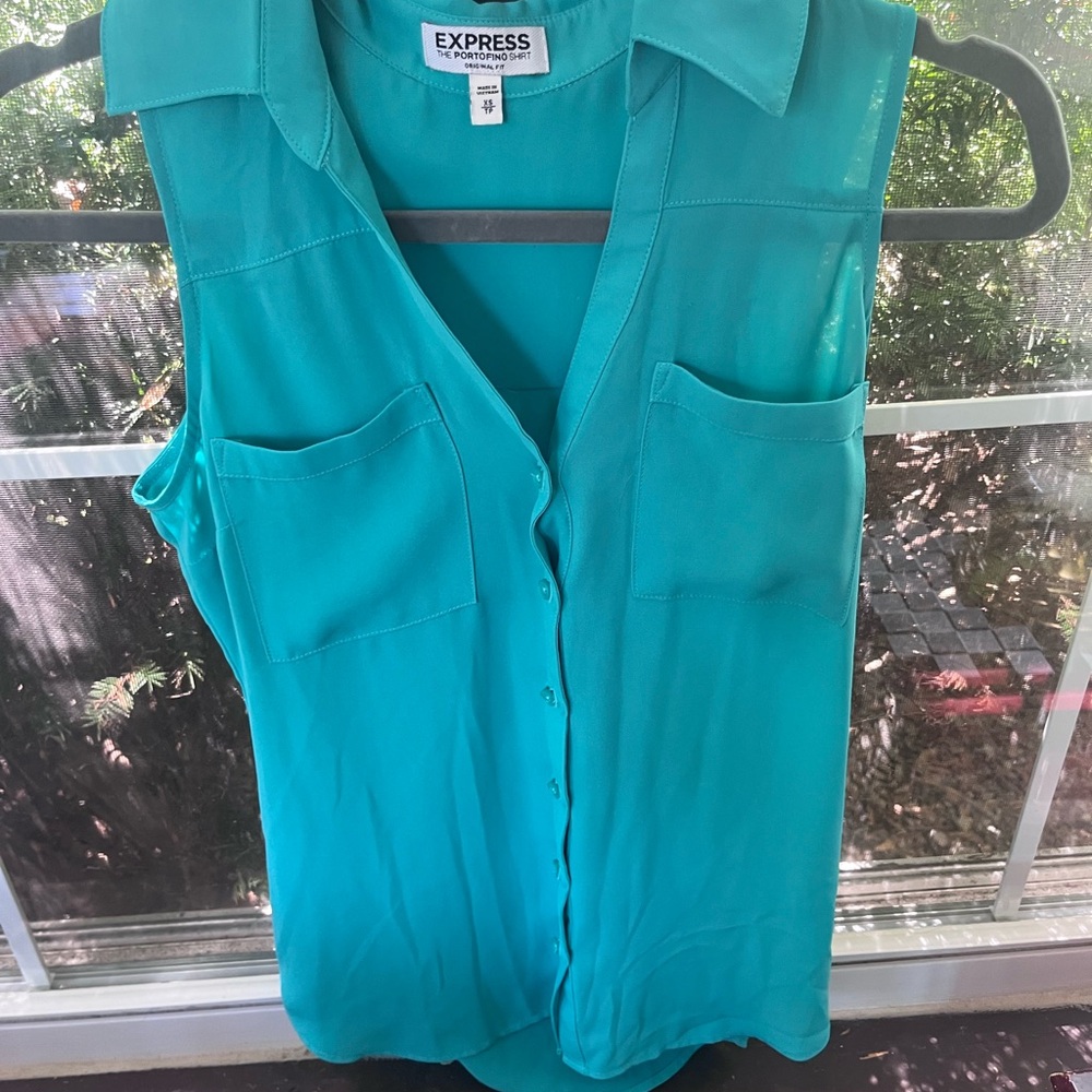 Express Blue Notched Collar Blouse